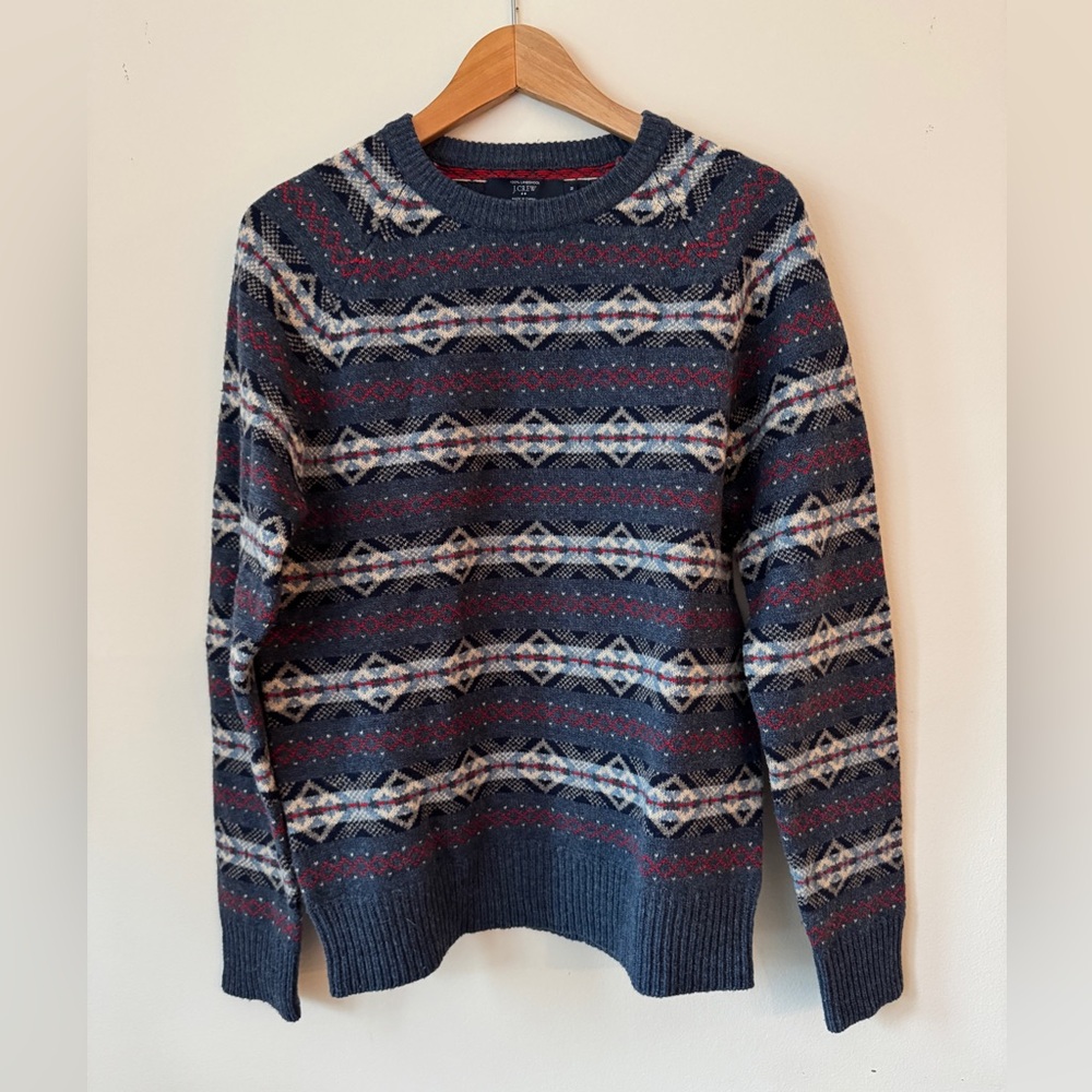 J. Crew Fair Isle 100% Lambswool Crew Neck Sweater